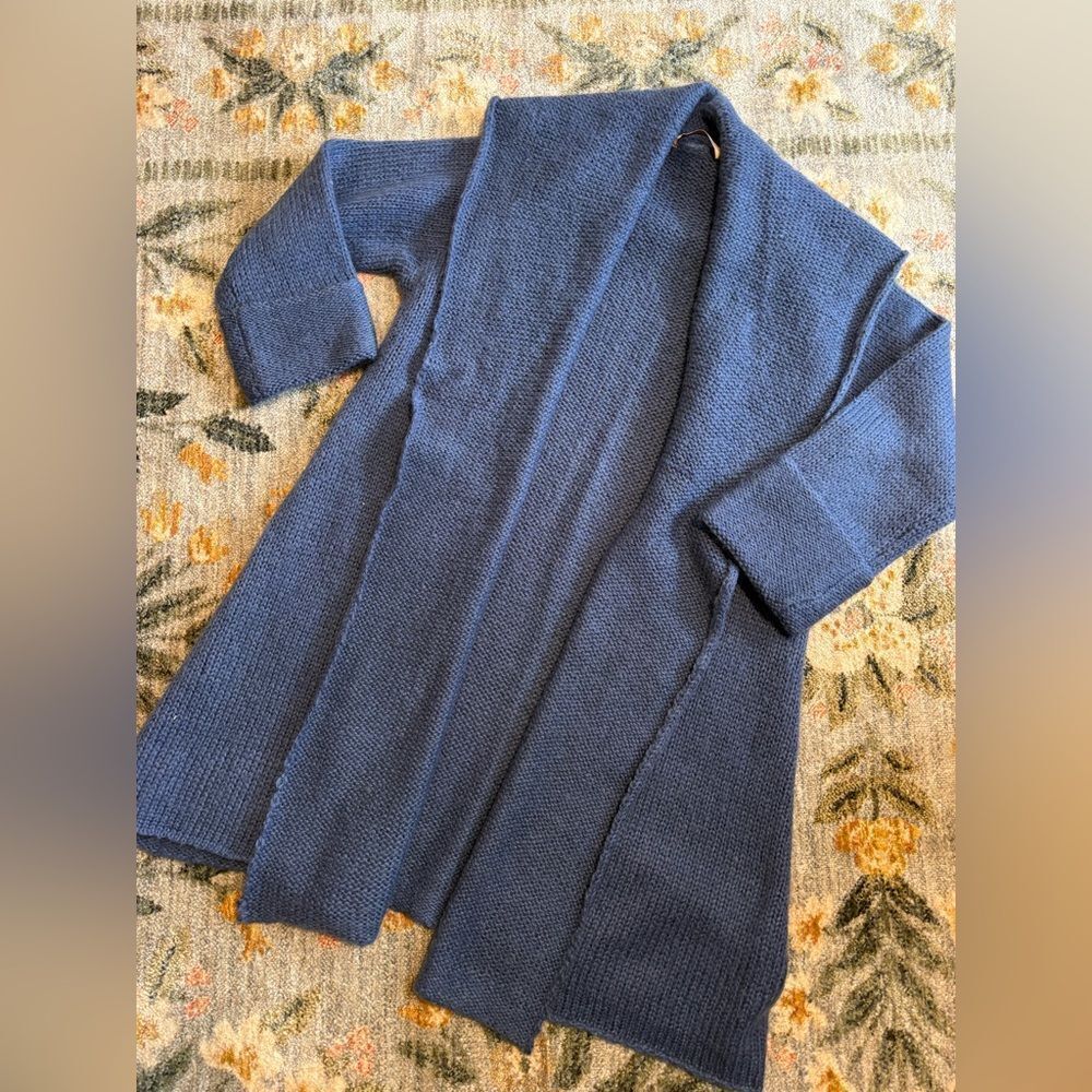 Soft Surroundings Sweater Telluride Blue Heather Open Front Long Cardigan MP